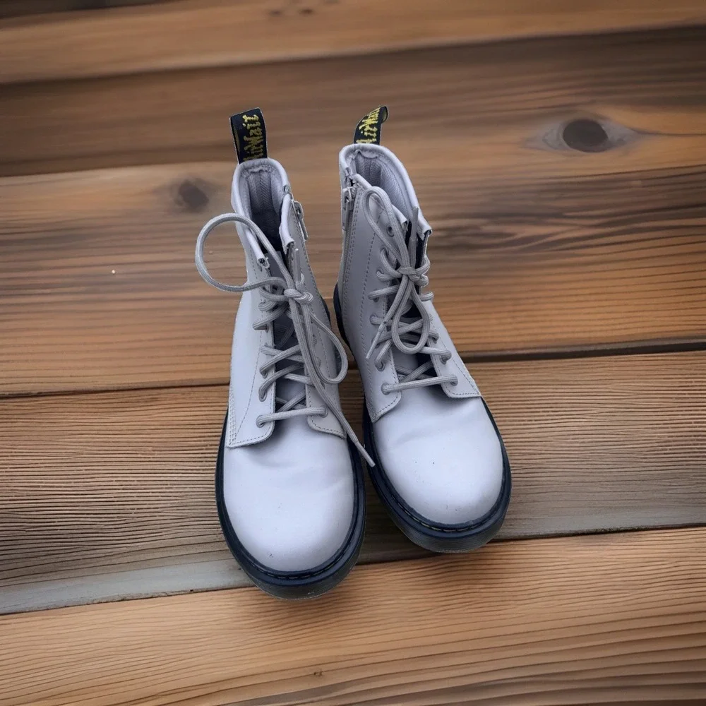 Dr. Martens Boots Youth Size 4 Leather Lace Up Combat Side Zipper  COLOR:  Taupe